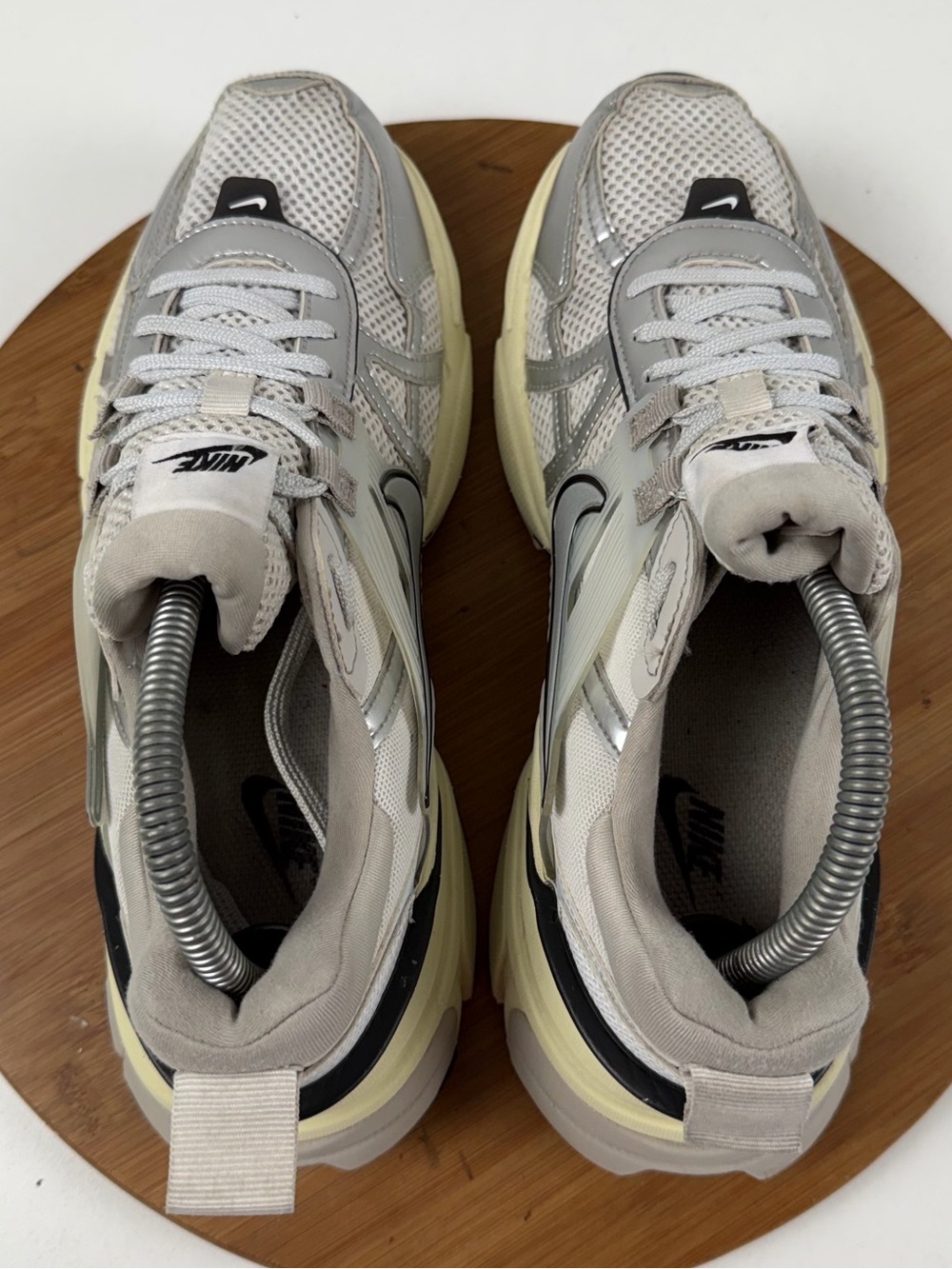 Nike V2K Run Metallic Silver & Cream Mesh Trainer Sneakers - Picture 5 of 9